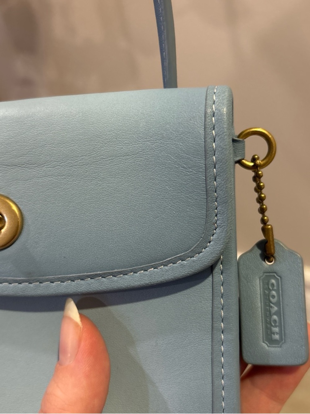 Coach Kip Light Blue Leather Turnlock Crossbody Wallet - Picture 3 of 9